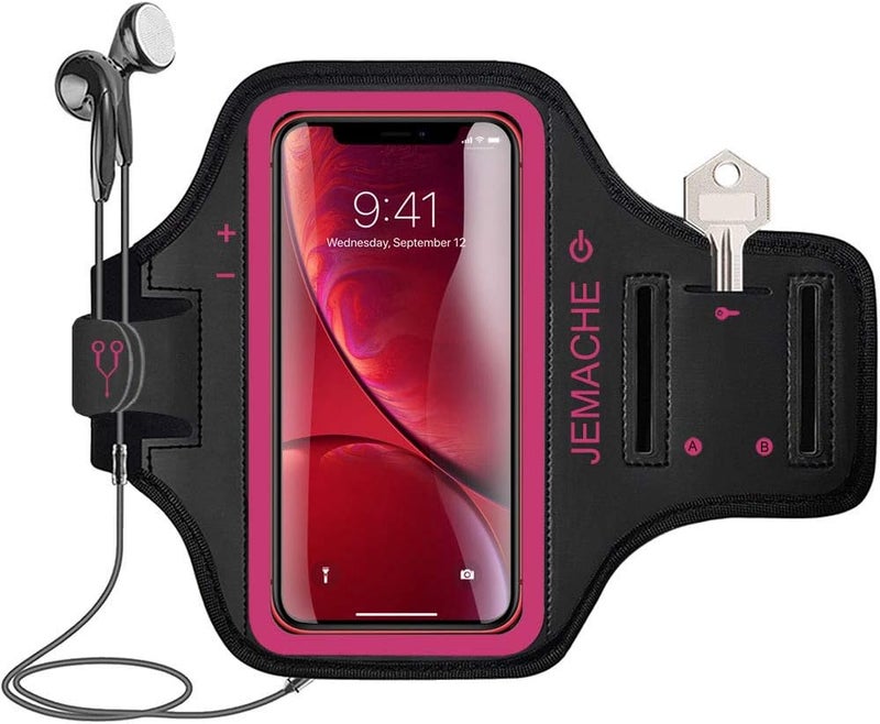 JEMACHE iPhone 17 16 15 Armband, Water Resistant Gym Running Workouts Arm Band for iPhone 17 16 15 14 13 12 Pro (Rose) - Image 1