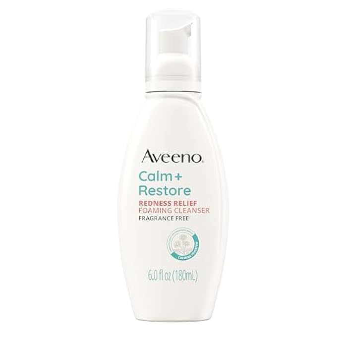 Aveeno Calm + Restore Redness Relief Foaming Cleanser, Daily Facial Cleanser With Calming Feverfew to Help Reduce the Appearance of Redness, Hypoallergenic & Fragrance-Free, 6 fl. oz - Image 1
