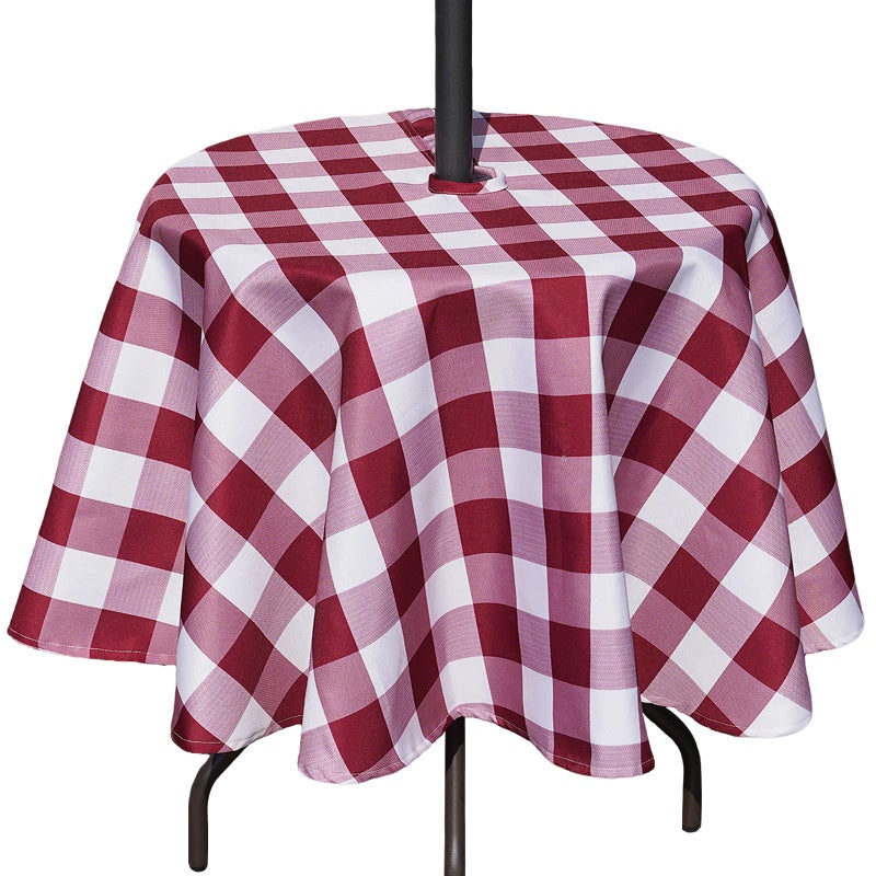 Poise3EHome Poise3EHome 60 inches OutdoorIndoor Waterproof Spillproof Round Tablecloth with Umbrella Hole for Camping Picnic Spring Patio Party Burgundy Red Checkered 