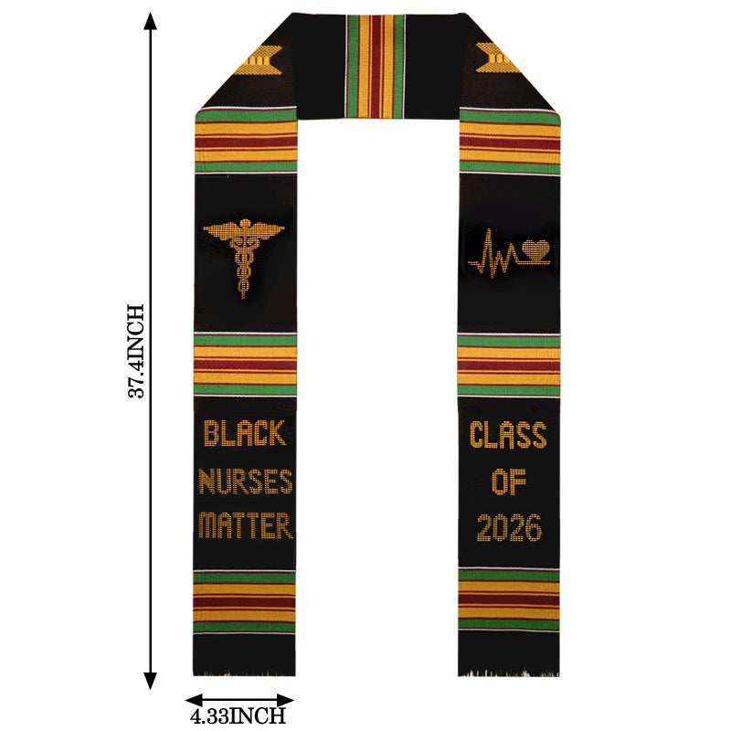 Ramciyo Black Nurse Matter Graduation Stoles, Black Kente Sash Embroidery Graduation, College Graduation Stoles, 2026 Nursing School Graduation Gifts - Image 2