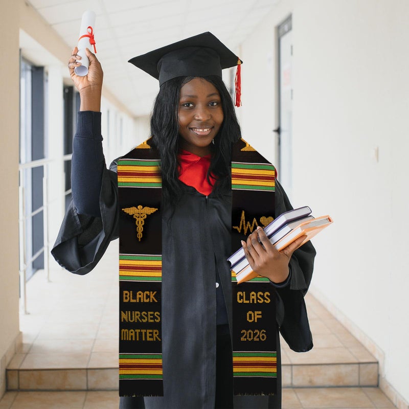 Ramciyo Black Nurse Matter Graduation Stoles, Black Kente Sash Embroidery Graduation, College Graduation Stoles, 2026 Nursing School Graduation Gifts - Image 5