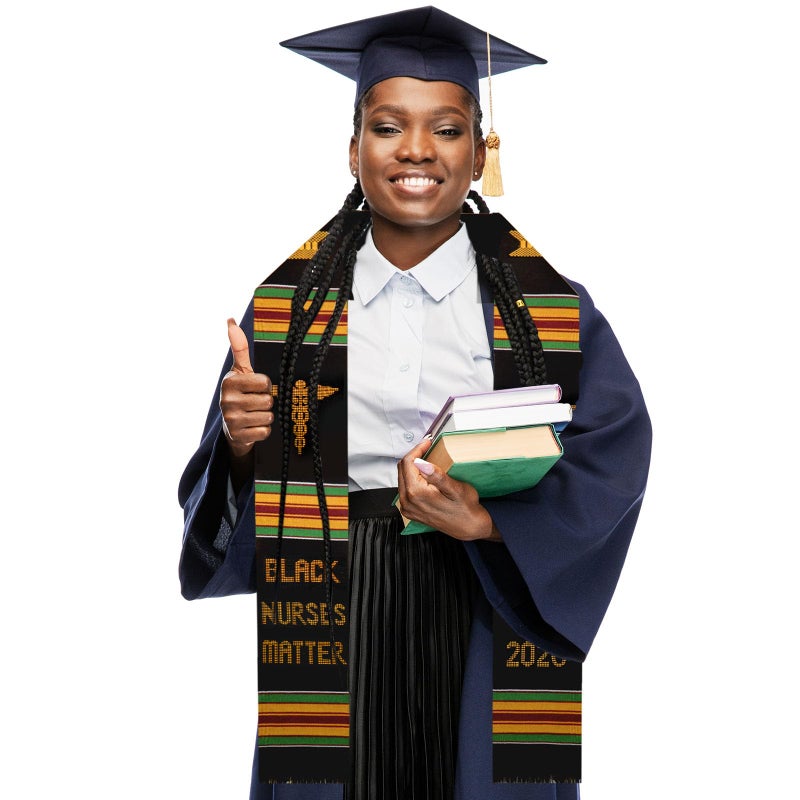 Ramciyo Black Nurse Matter Graduation Stoles, Black Kente Sash Embroidery Graduation, College Graduation Stoles, 2026 Nursing School Graduation Gifts - Image 4