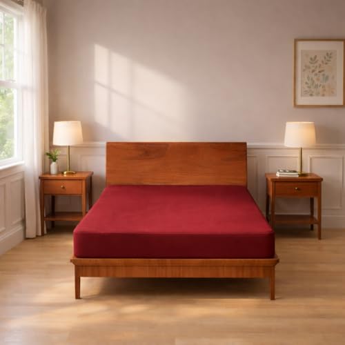 MY ARMOR Waterproof Terry Cotton Feel Mattress Protector for Single Bed 72"x36" | 6x3 feet, Colour - Maroon - Image 2