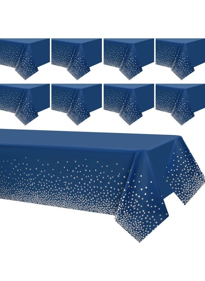 Generic PEVA Blue Background Silver Dot Rectangular Tablecloth Suitable For Rectangular Table Blue Silver Dot Disposable Tablecloth-Color:Blue Silver Dot Tablecloth-Specifications:137 * 274CM 3 Wire  - Image 2