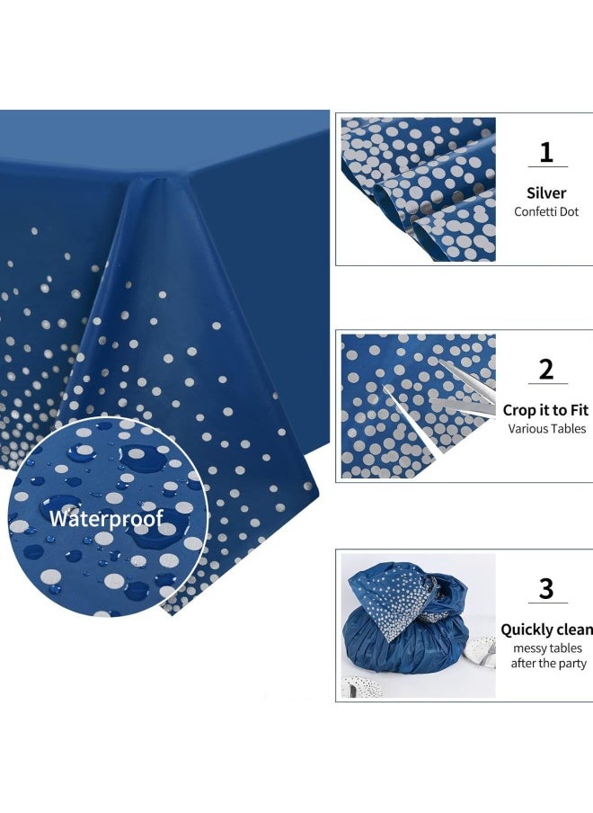 Generic PEVA Blue Background Silver Dot Rectangular Tablecloth Suitable For Rectangular Table Blue Silver Dot Disposable Tablecloth-Color:Blue Silver Dot Tablecloth-Specifications:137 * 274CM 3 Wire  - Image 3
