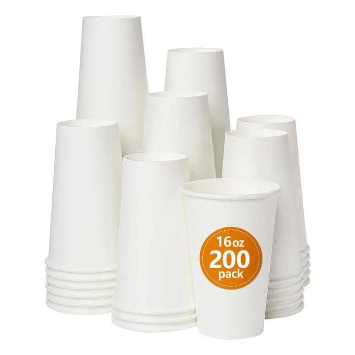RACETOP 200 Pack 16 oz Coffee Cups Disposable Paper Coffee Cups Hot Coffee Cup Perfect for Party Picnic Travel and Events