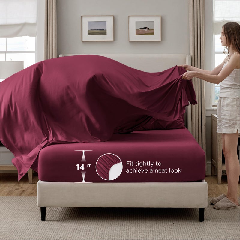 Bedsure King Size Comforter Set Burgundy - Bed in a Bag Bedding Set 7 Pieces, GentleSoftâ„¢ Pintuck Bed Set Gift for Family, Pinch Pleat Burgundy Comforter with Sheets, Pillowcases & Shams - Image 5