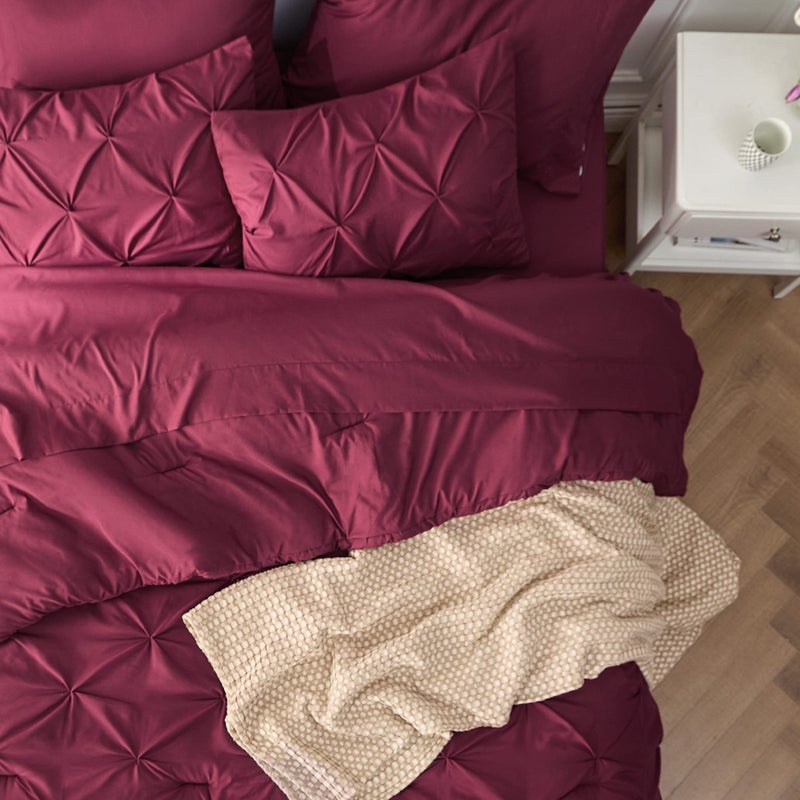 Bedsure King Size Comforter Set Burgundy - Bed in a Bag Bedding Set 7 Pieces, GentleSoftâ„¢ Pintuck Bed Set Gift for Family, Pinch Pleat Burgundy Comforter with Sheets, Pillowcases & Shams - Image 4
