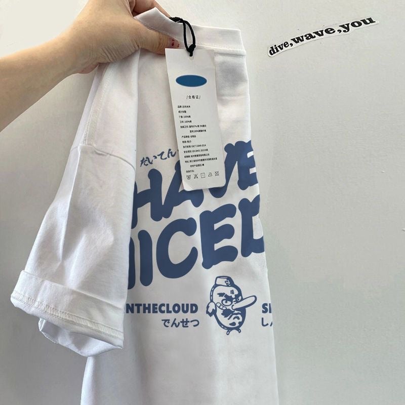 Hong Kong Style Ice Silk Short-Sleeved T-Shirt For Men And Women, Cartoon Animation Print Couple Summer Loose Top Half-Sleeved Trendy - Image 1