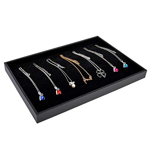 Pimuza Black Velvet Stackable 20 Hooks Necklace Jewelry Tray Showcase Display Organizer Holder for Dresser Decorative Storage Box Case Single Plate for Little Girls Accessary, Women Long Hand Chains jewels - Image 4