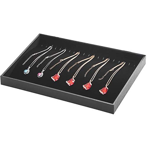 Pimuza Black Velvet Stackable 20 Hooks Necklace Jewelry Tray Showcase Display Organizer Holder for Dresser Decorative Storage Box Case Single Plate for Little Girls Accessary, Women Long Hand Chains jewels - Image 2