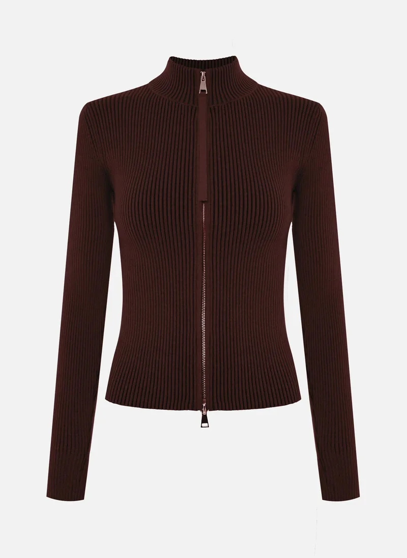 Lichi Rib-knit cardigan with zip fastening