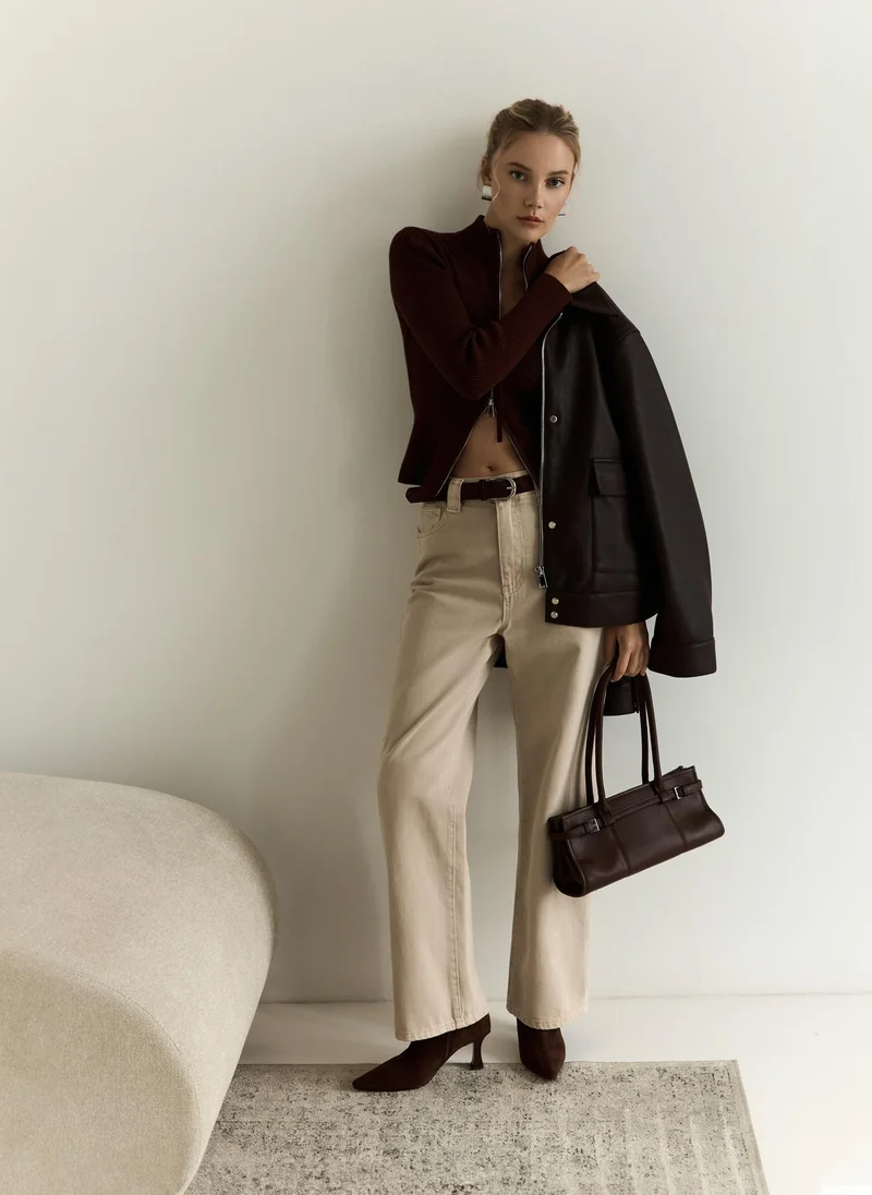 Lichi Rib-knit cardigan with zip fastening
