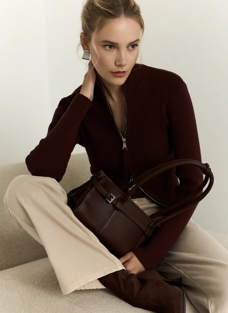Lichi Rib-knit cardigan with zip fastening
