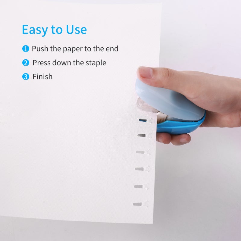 Mini Stapler White Stapleless Fastening Tool - Needle-Free Binder for 4 Sheets - Compact Desk Accessory for Home Office - Image 2