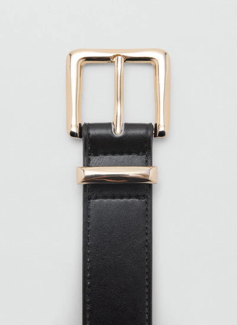 MANGO Stitched Belt With Square Buckle