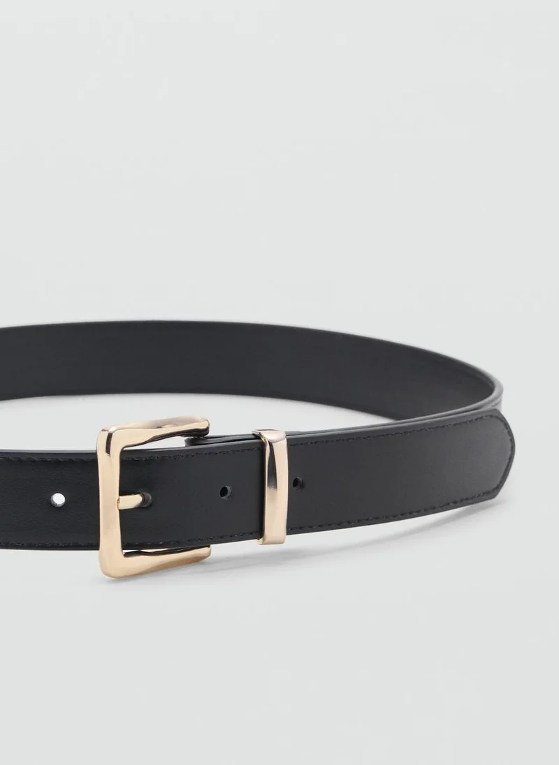 MANGO Stitched Belt With Square Buckle