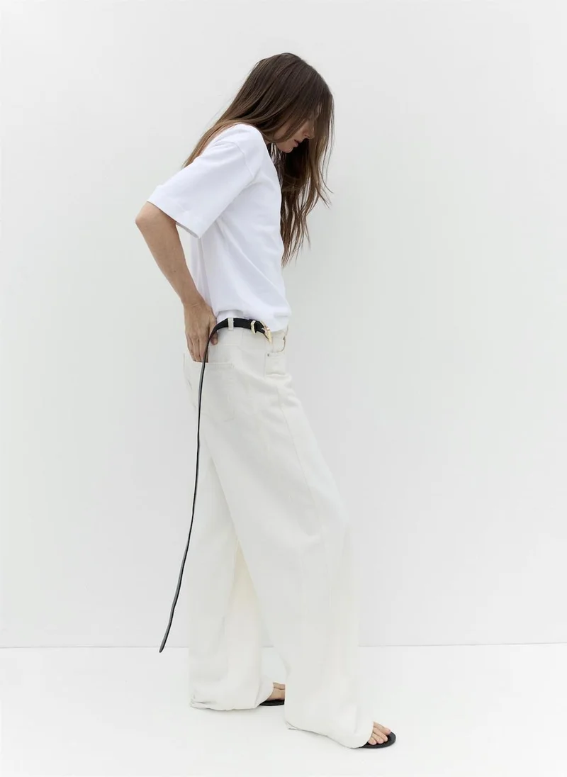 MANGO Stitched Belt With Square Buckle