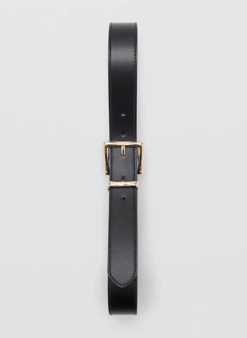 MANGO Stitched Belt With Square Buckle