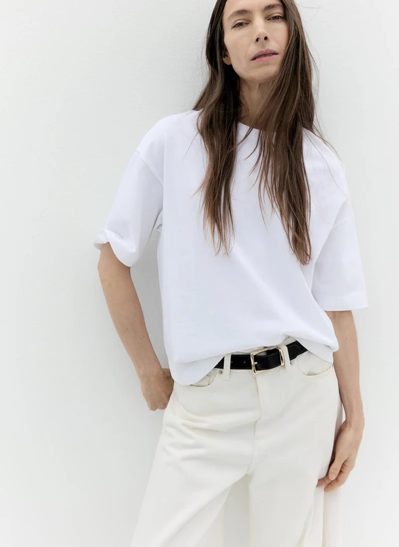 MANGO Stitched Belt With Square Buckle