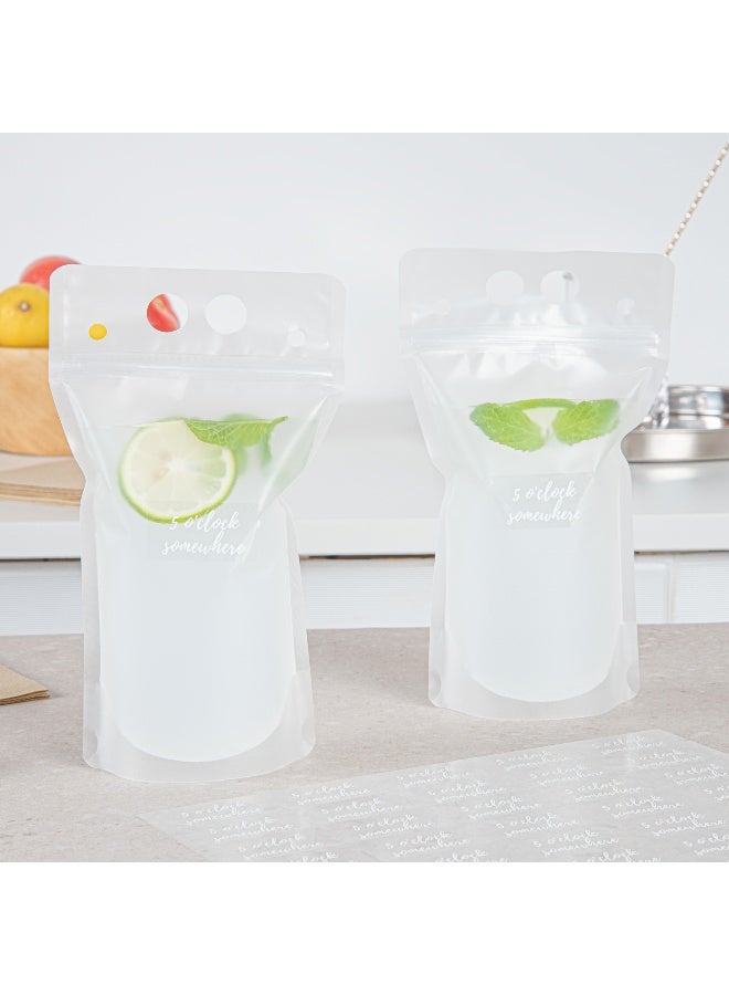 Restaurantware 1.9 x 1 Inch 5 O'Clock Somewhere Juice Bottle Labels, 100 Self-Adhesive Labels For Bottles - Resists Condensation, For Drink Pouches, White With Clear Plastic Water-Resistant Labels - Image 3