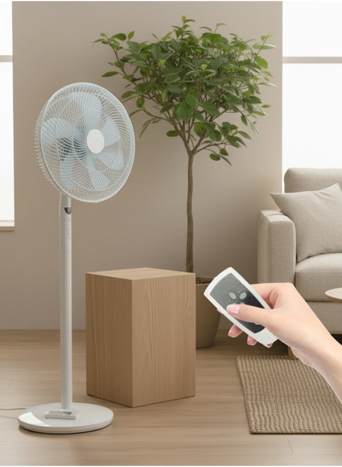 في ماكس مروحة أرضية مقاس 14 بوصة مع جهاز تحكم عن بعد - تدفق هواء عالي بقوة 45 واط، تصميم صامت بثماني شفرات، تذبذب تلقائي بزاوية 70 درجة، إمالة رأسية بزاوية 30 درجة، وظيفة إيقاف مؤقت - موفرة للطاقة - Image 1