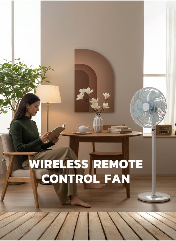 في ماكس مروحة أرضية مقاس 14 بوصة مع جهاز تحكم عن بعد - تدفق هواء عالي بقوة 45 واط، تصميم صامت بثماني شفرات، تذبذب تلقائي بزاوية 70 درجة، إمالة رأسية بزاوية 30 درجة، وظيفة إيقاف مؤقت - موفرة للطاقة - Image 4