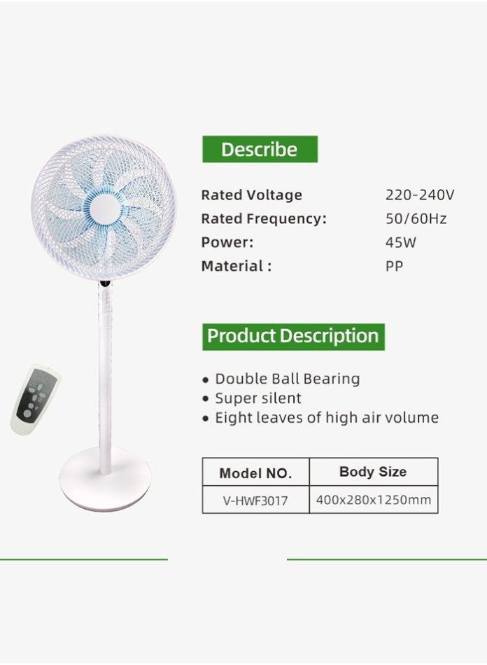 في ماكس مروحة أرضية مقاس 14 بوصة مع جهاز تحكم عن بعد - تدفق هواء عالي بقوة 45 واط، تصميم صامت بثماني شفرات، تذبذب تلقائي بزاوية 70 درجة، إمالة رأسية بزاوية 30 درجة، وظيفة إيقاف مؤقت - موفرة للطاقة - Image 3