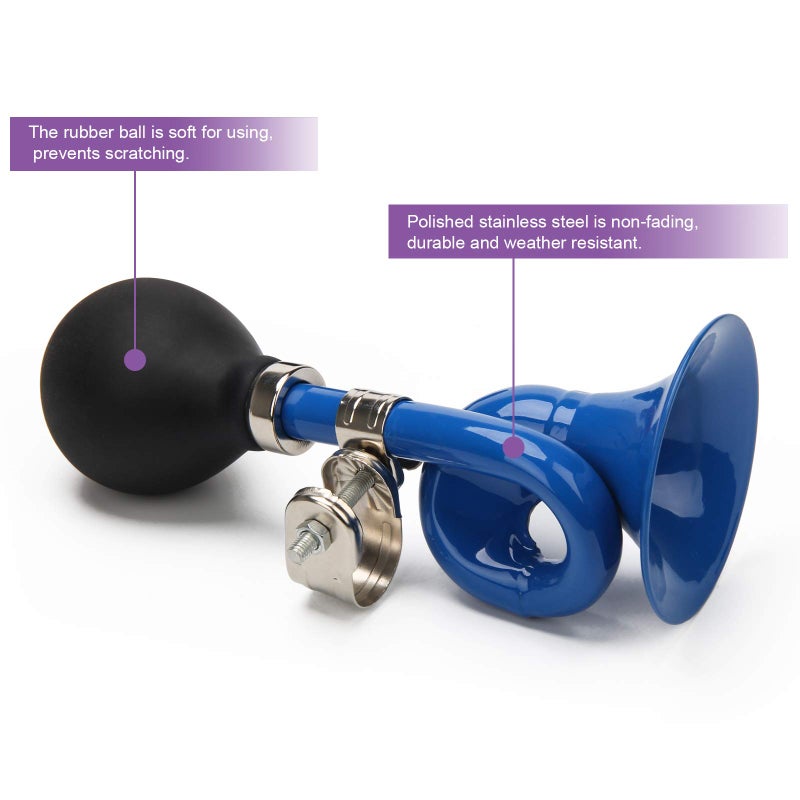 Coolrunner Bugle Horn, Retro Clown Horn, Kids Bike Horn, Coolrunner Classic Vintage Metal Twist Loudspeaker Siren Hooter Snail Air Horn for Vehicles Bicycles Golf Cart (Blue) - Image 5