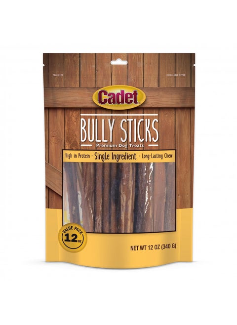 Cadet Bully Sticks for Dogs - All-Natural, Long-Lasting Grain-Free Dog Chews - Bully Sticks for Small, Medium, and Large Dogs - Dog Treats for Aggressive Chewers (12 oz.)