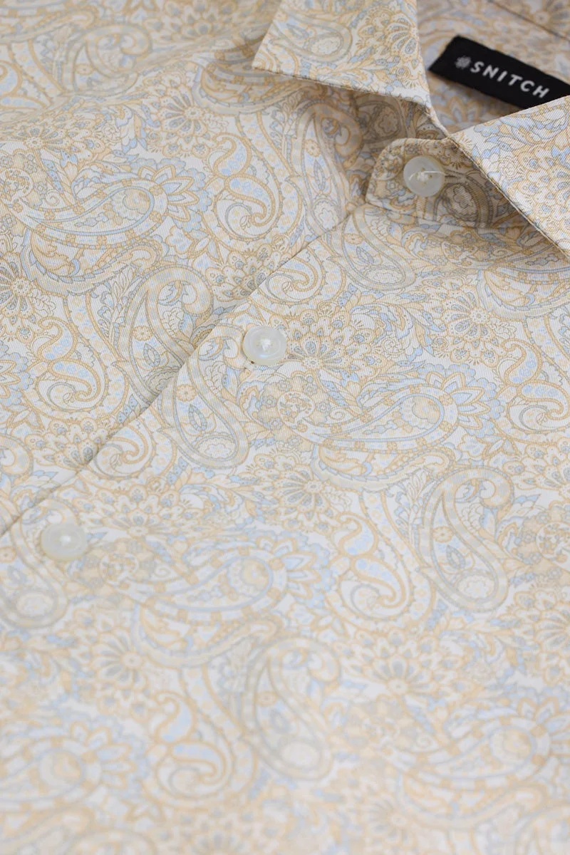 SNITCH Beige Paisley Long Sleeve Slim Fit Shirt