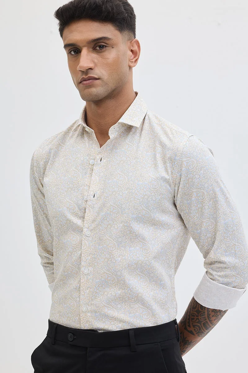 SNITCH Beige Paisley Long Sleeve Slim Fit Shirt