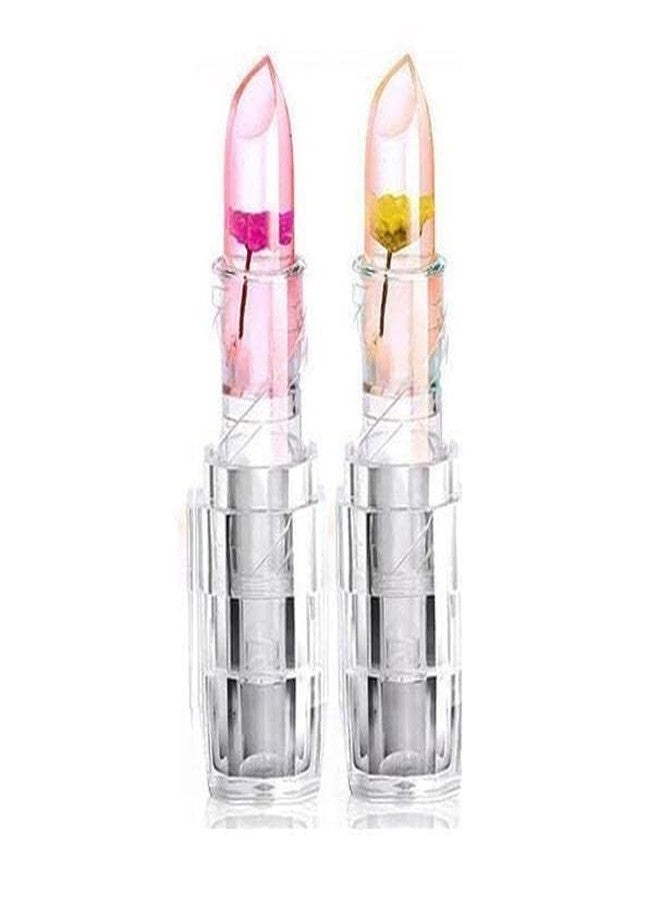 Aasakt Professional Waterproof Korean Jelly Flower Lipstick| Crystal Long Lasting Flower Lipsticks for Womens| Transparent Color Changing Lip Balm for Girls, Pink Lip Gloss Lipstick - (Pack of 2) - Image 1