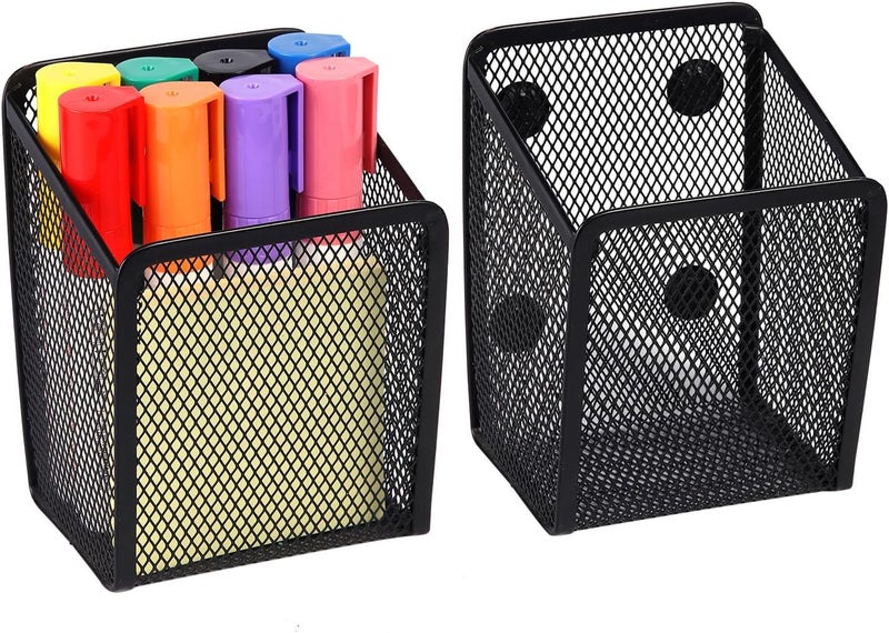 Ameceres Magnetic Pencil Holder - Extra Strong Magnets Mesh Marker Holder Perfect for Whiteboard, Refrigerator and Locker Accessories (1 Basket, 2 Packs Black) - Image 1