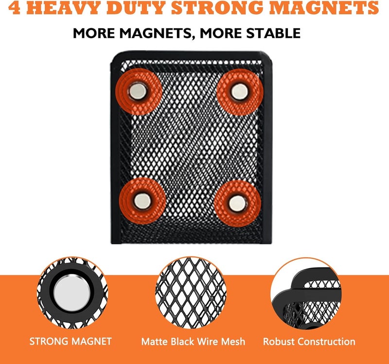 Ameceres Magnetic Pencil Holder - Extra Strong Magnets Mesh Marker Holder Perfect for Whiteboard, Refrigerator and Locker Accessories (1 Basket, 2 Packs Black) - Image 2