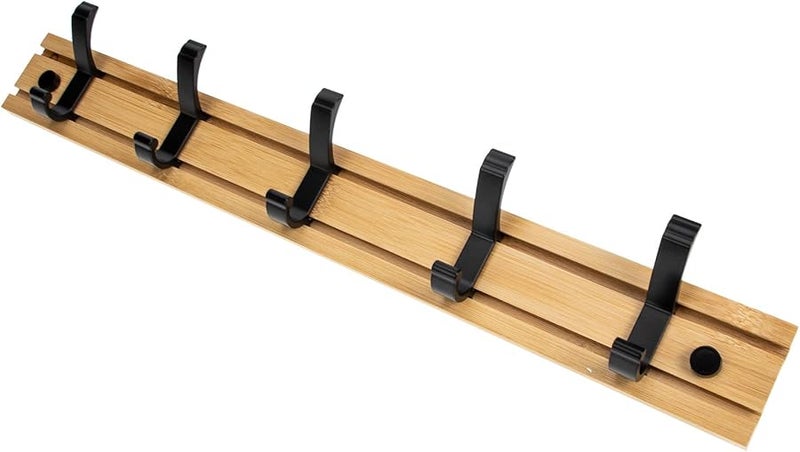 Wooden Wall Coat Rack With 5 Hooks For Hats Bags And Clothes Storage - Image 1