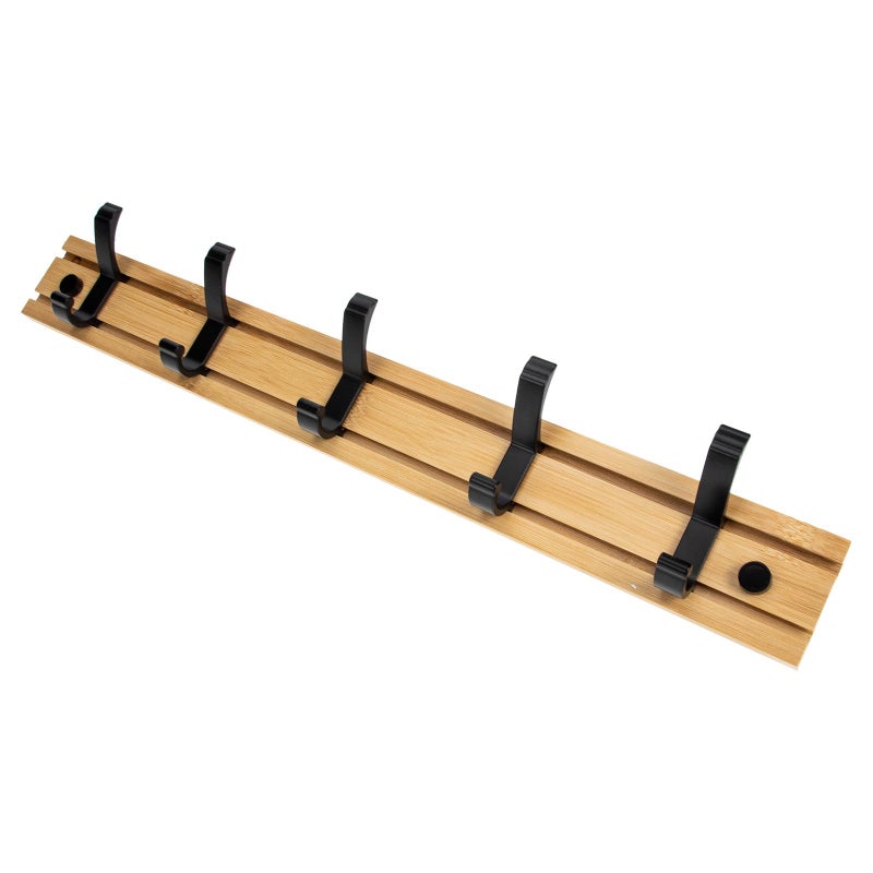 Wooden Wall Coat Rack With 5 Hooks For Hats Bags And Clothes Storage - Image 2