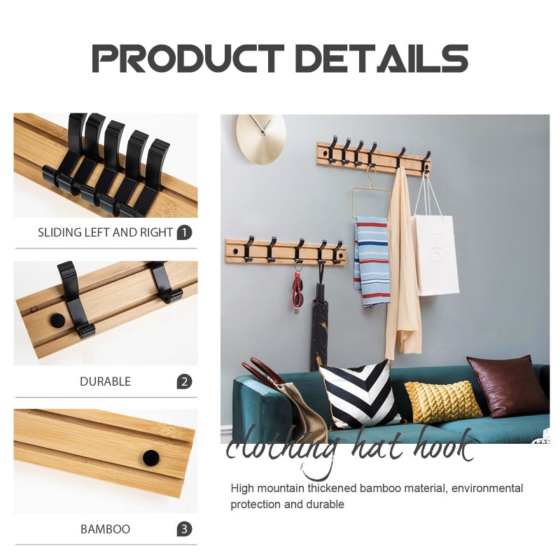 Wooden Wall Coat Rack With 5 Hooks For Hats Bags And Clothes Storage - Image 4