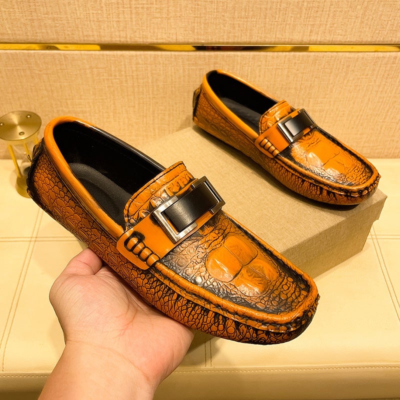 Live Broadcast Popular Crocodile Pattern Beanie Shoes Large Size Lazy Driving Shoes British Casual Men'S Leather Shoes Genuine Leather Cowhide - Image 2