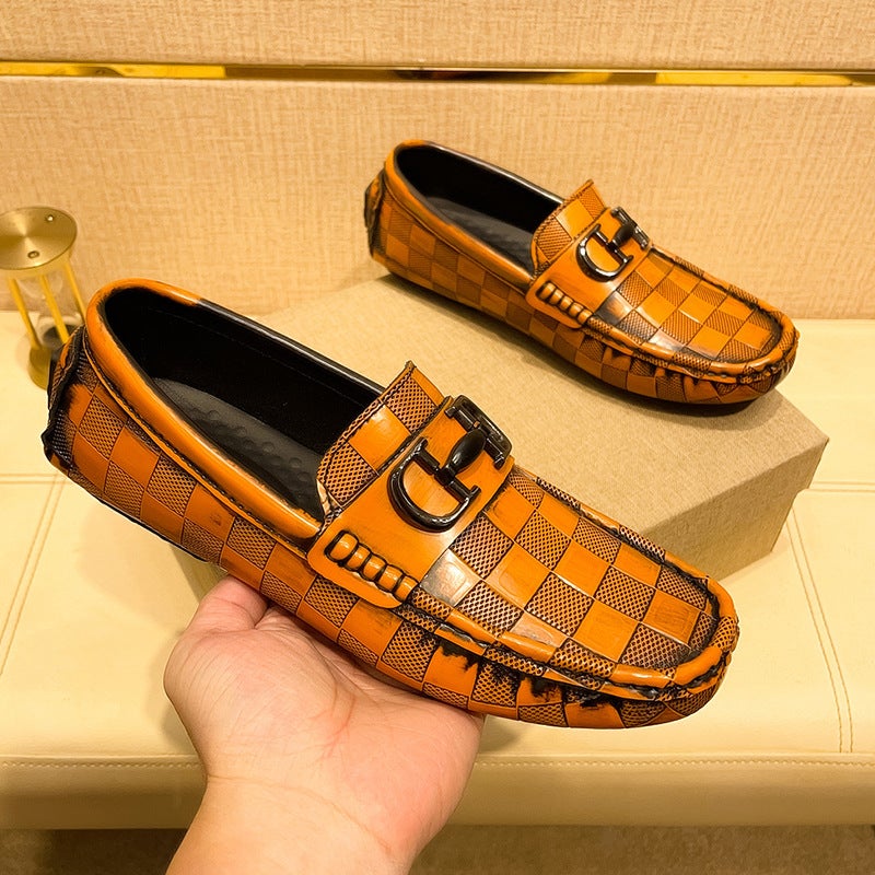 Live Broadcast Popular Crocodile Pattern Beanie Shoes Large Size Lazy Driving Shoes British Casual Men'S Leather Shoes Genuine Leather Cowhide - Image 1