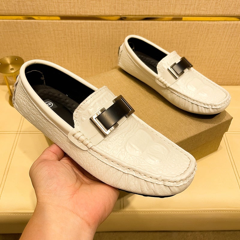 Live Broadcast Popular Crocodile Pattern Beanie Shoes Large Size Lazy Driving Shoes British Casual Men'S Leather Shoes Genuine Leather Cowhide - Image 5