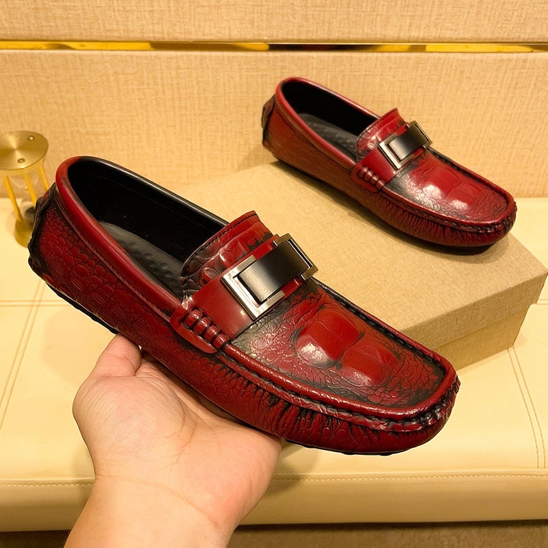 Live Broadcast Popular Crocodile Pattern Beanie Shoes Large Size Lazy Driving Shoes British Casual Men'S Leather Shoes Genuine Leather Cowhide - Image 4