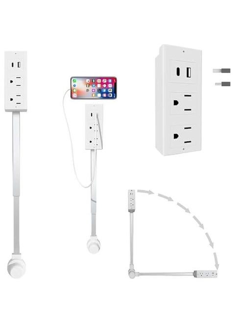 Power Socket Expander, Access Hard-to-Reach Outlets! Features USB-A, USB-C, and 2 AC Outlets, Extends 22-34, Rotates 180°. ETL/UL Certified, Use Behind Couches
