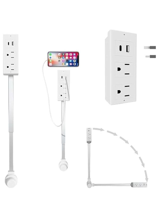 Arabest Power Socket Expander, Access Hard-to-Reach Outlets! Features USB-A, USB-C, and 2 AC Outlets, Extends 22-34, Rotates 180°. ETL/UL Certified, Use Behind Couches  - Image 1