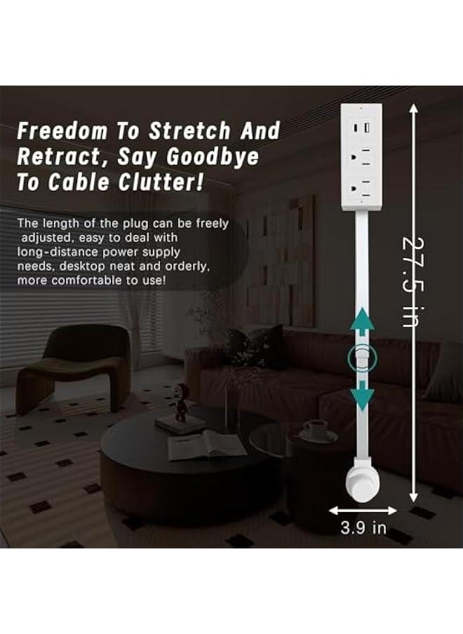 Arabest Power Socket Expander, Access Hard-to-Reach Outlets! Features USB-A, USB-C, and 2 AC Outlets, Extends 22-34, Rotates 180°. ETL/UL Certified, Use Behind Couches  - Image 3