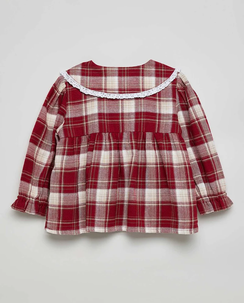 R&B Plaid Top with Peter Pan Collar and Long Sleeves
