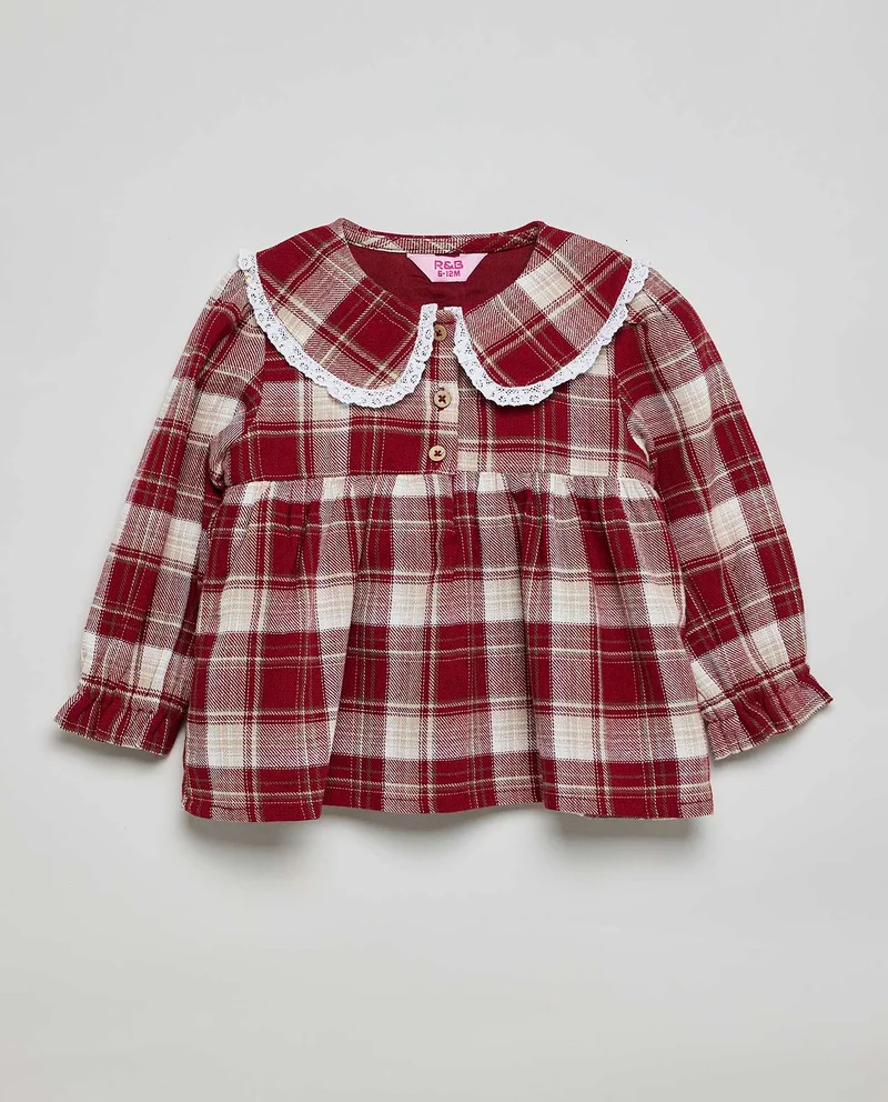 R&B Plaid Top with Peter Pan Collar and Long Sleeves