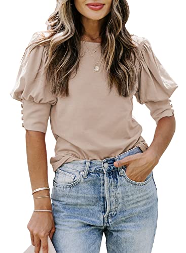 DOROSE Womens Tops Women Blouses Short Sleeve Shirts Spring Summer(Oatmeal, S) - Image 1