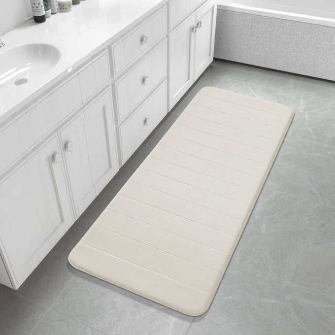 BATHROOM RUNNER 55X24 NON SLIP MEMORY FOAM BATH MAT SUPER SOFT WATER ABSORBENT HALLWAY CARPET MACHINE WASHABLE RUG FOR VANITY TUB SHOWER CREAM