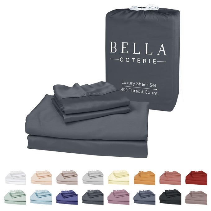 BELLA COTERIE LUXURY BAMBOO VISCOSE QUEEN SIZE SHEET SET 100 ORGANICALLY GROWN ULTRA SOFT COOLING FOR HOT SLEEPERS 18 DEEP POCKET CHARCOAL GREY